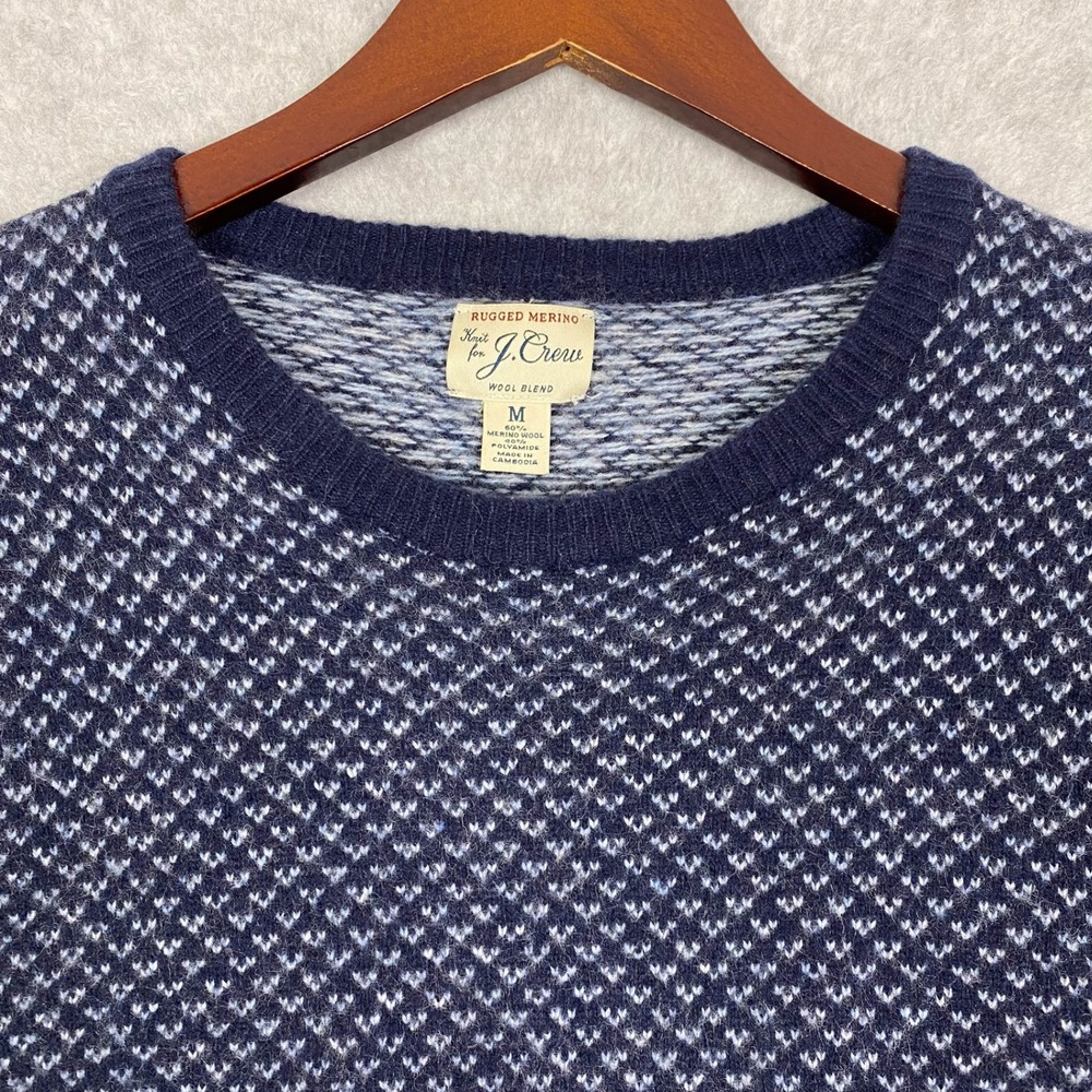 J. Crew Sweater Mens M Blue Merino Rugged Crewneck Pullover - Picture 2 of 9
